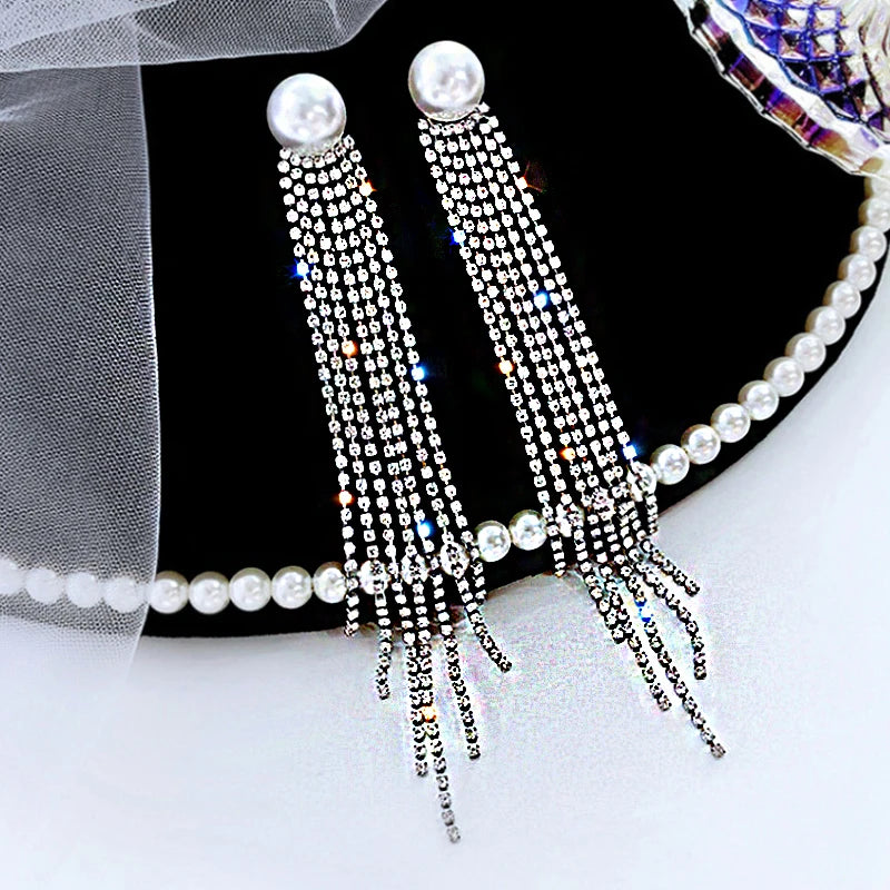 Shiny Crystal Zircon Long Stud Earrings