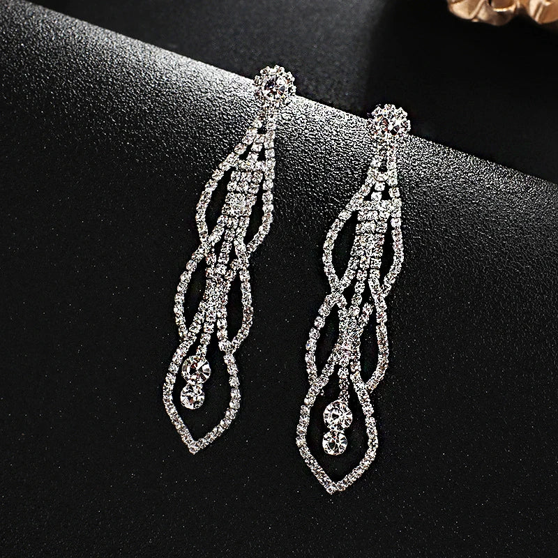 Shiny Crystal Zircon Long Stud Earrings