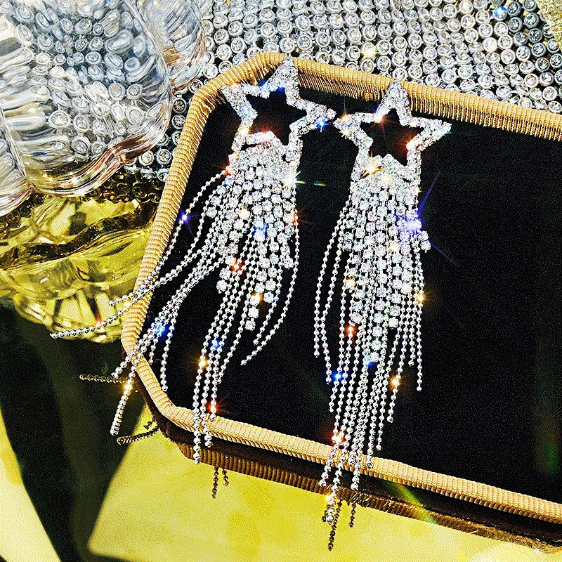 Shiny Crystal Zircon Long Stud Earrings