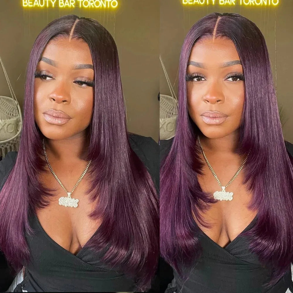 99J Burgundy Red Layered Lace Front Wig