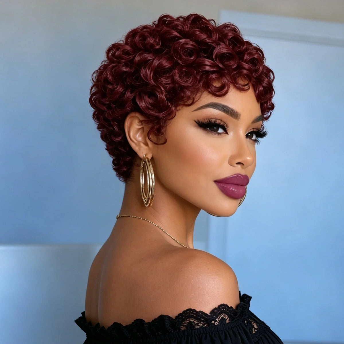 6 Inch Burgundy Short Loose Curly