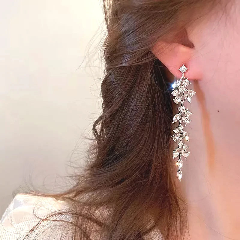 Shiny Crystal Zircon Long Stud Earrings