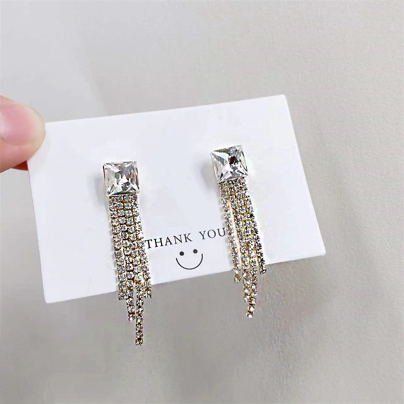 Shiny Crystal Zircon Long Stud Earrings