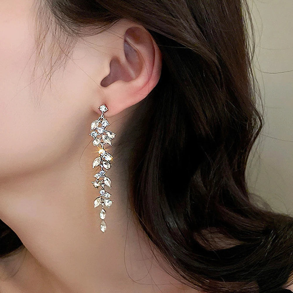 Shiny Crystal Zircon Long Stud Earrings