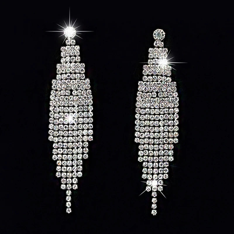 Shiny Crystal Zircon Long Stud Earrings