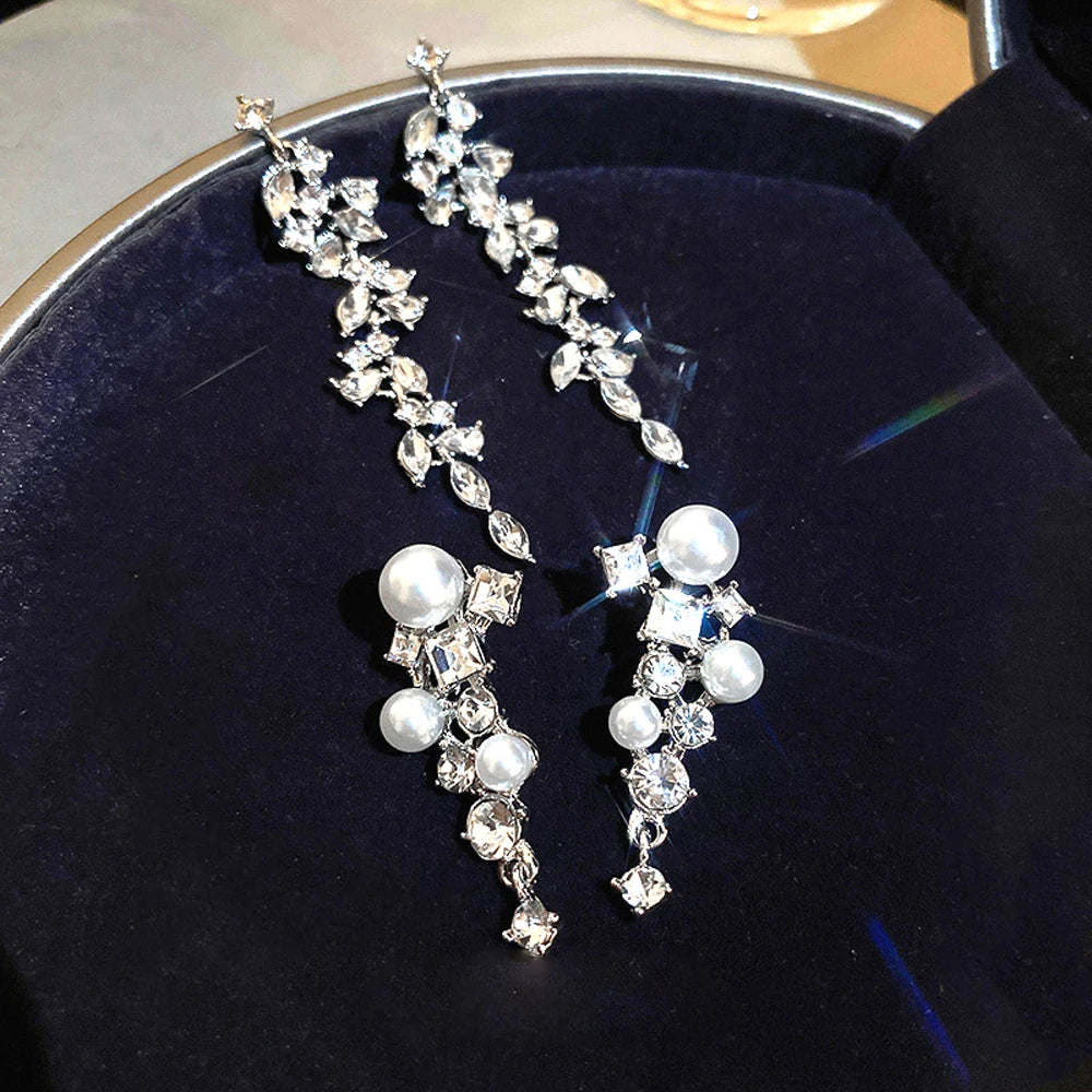 Shiny Crystal Zircon Long Stud Earrings