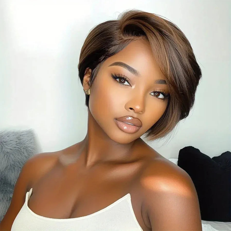 Side Part Pixie Cut Human Hair Wigs
