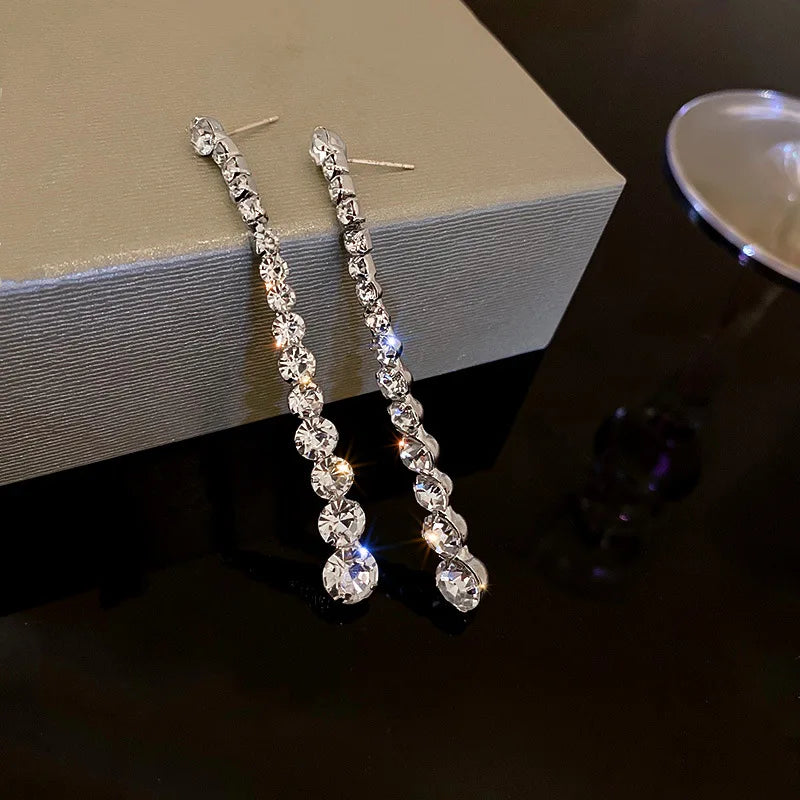 Shiny Crystal Zircon Long Stud Earrings