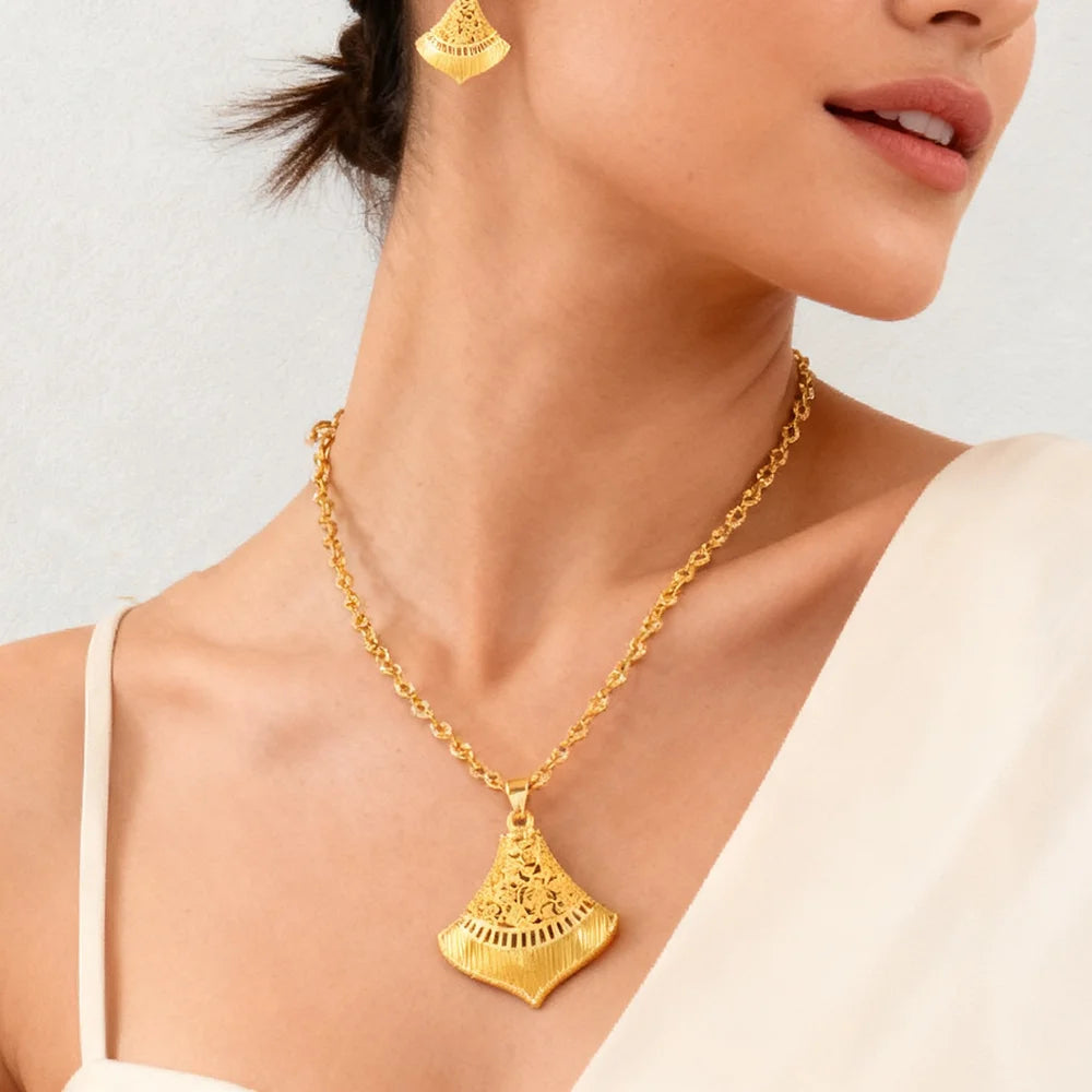 Ethiopian Jewelry Set for Women Gold Plated Necklace and Earrings Set for Women High Quality Sets for Women Weddings Mother Set