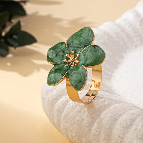 A Women's Ring in the Shape of a Flower with an Enamel Process, Colorful and Adjustable in Size, Suitable for Everyday Wear and Holidays