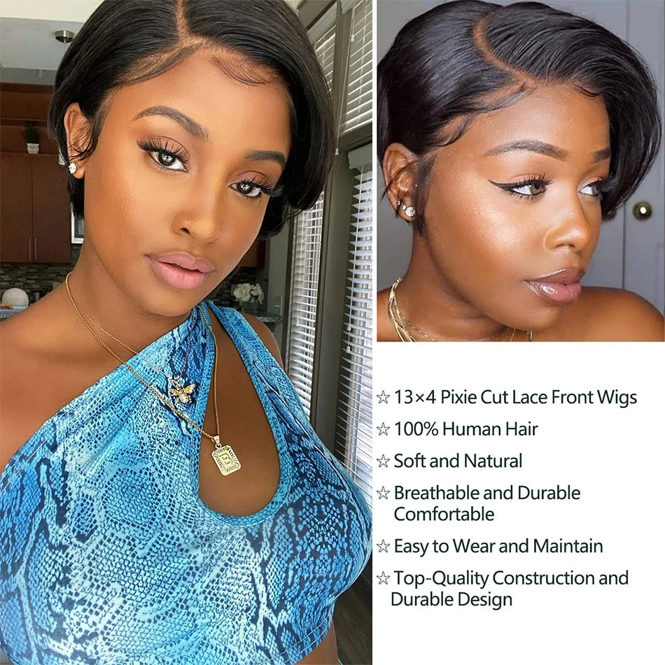 Side Part Pixie Cut Human Hair Wigs