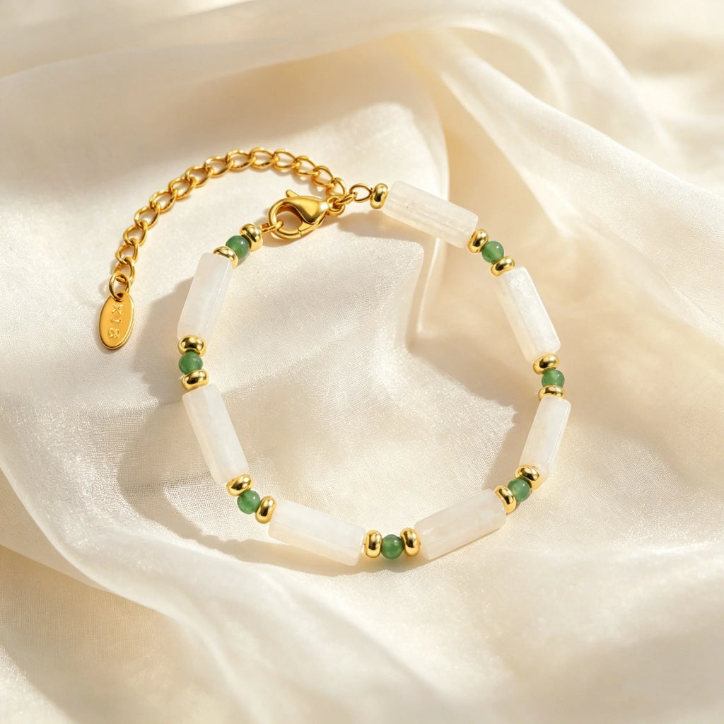 Delicate White Jade Bracelet for Women, Fashion Green Natural Stone Boho Bracelets, Stainless Steel Unique Jewelry Gift