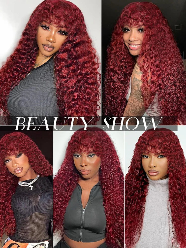 99J Burgundy Curly Wig
