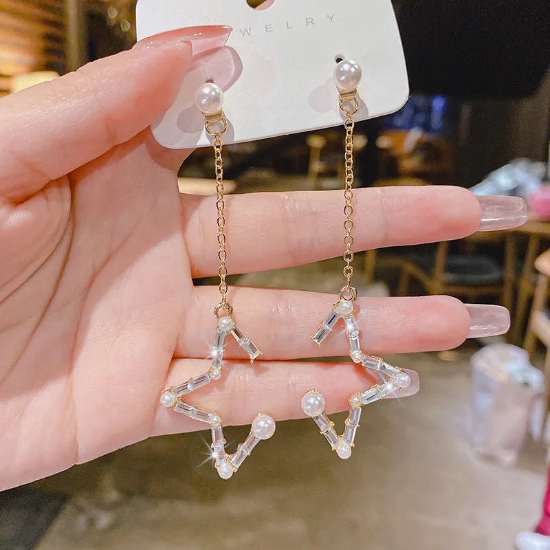 Shiny Crystal Zircon Long Stud Earrings