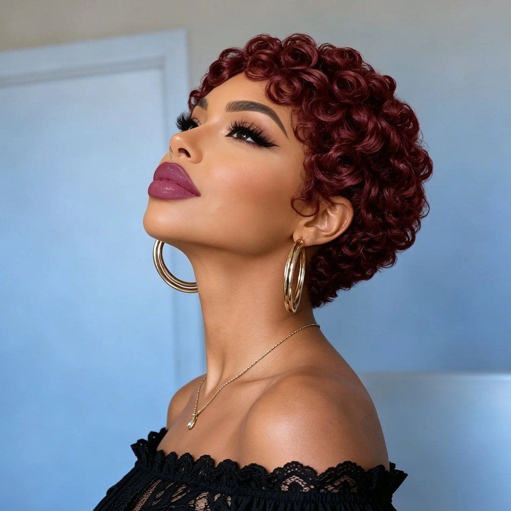 6 Inch Burgundy Short Loose Curly
