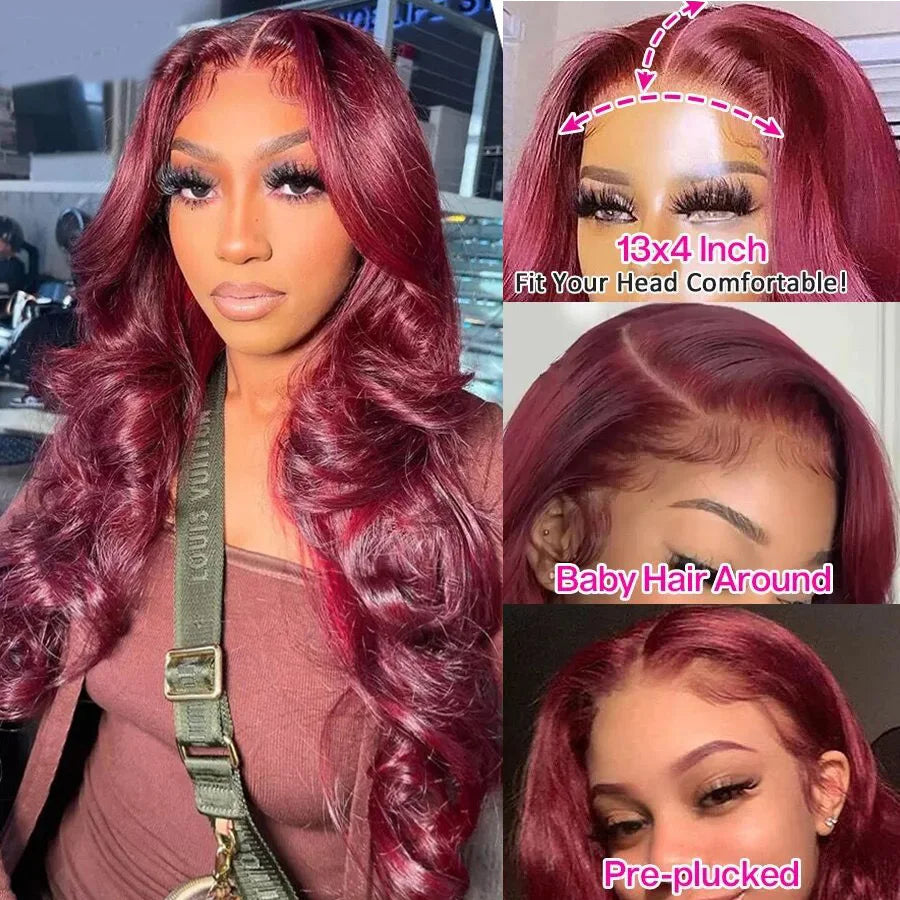Burgundy 99J 13x6 HD Transparent Lace Front