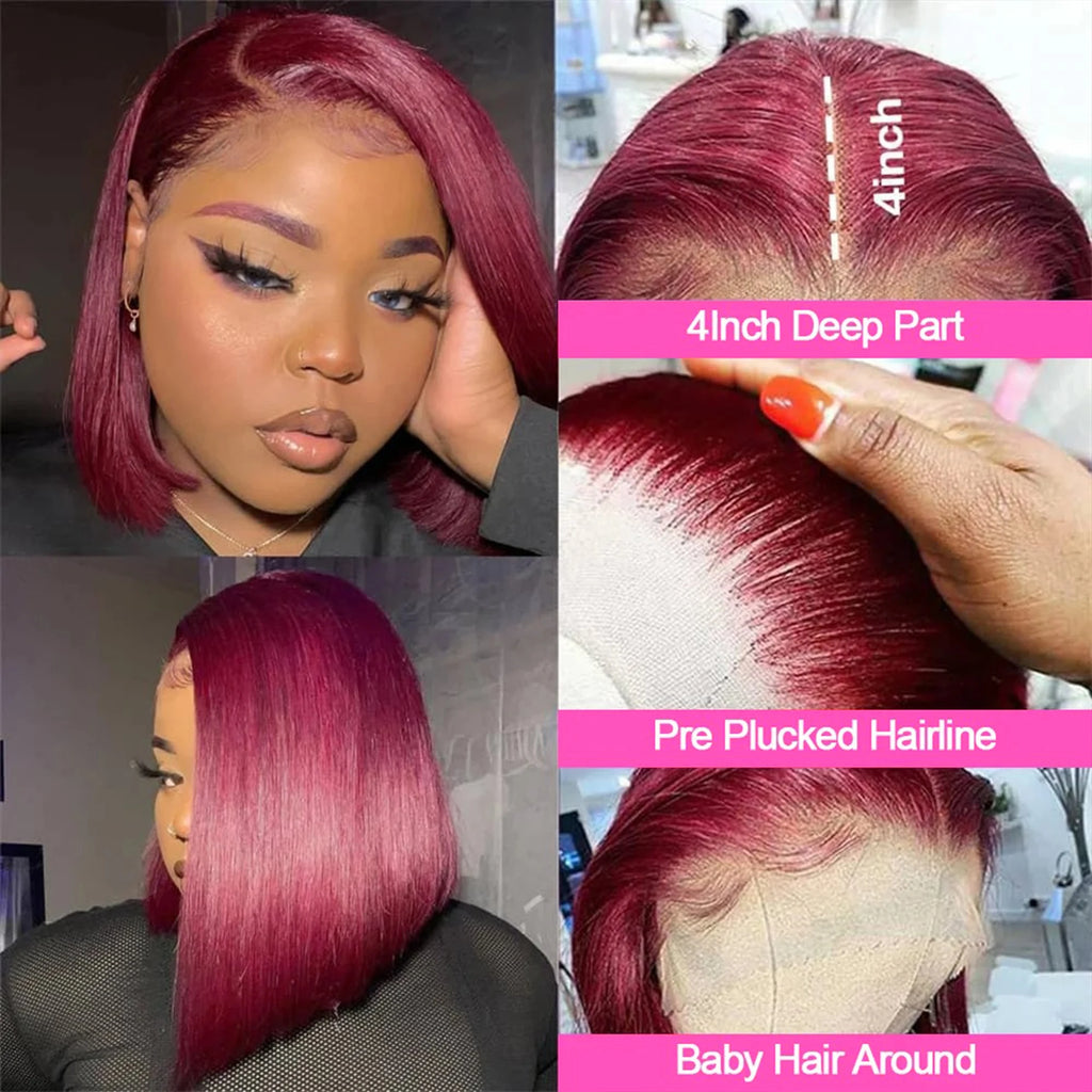 99J Burgundy Bob Wig 13x4 Lace Front Short Wigs