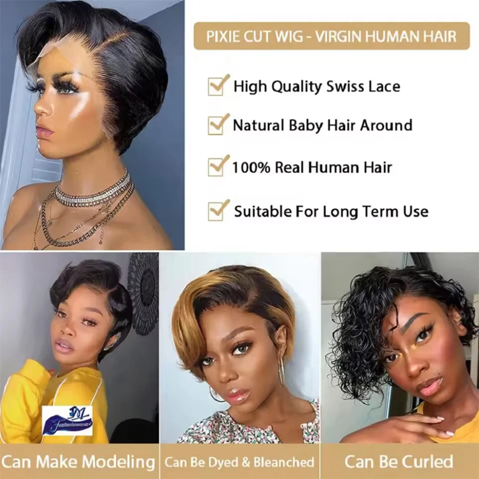 Side Part Pixie Cut Human Hair Wigs