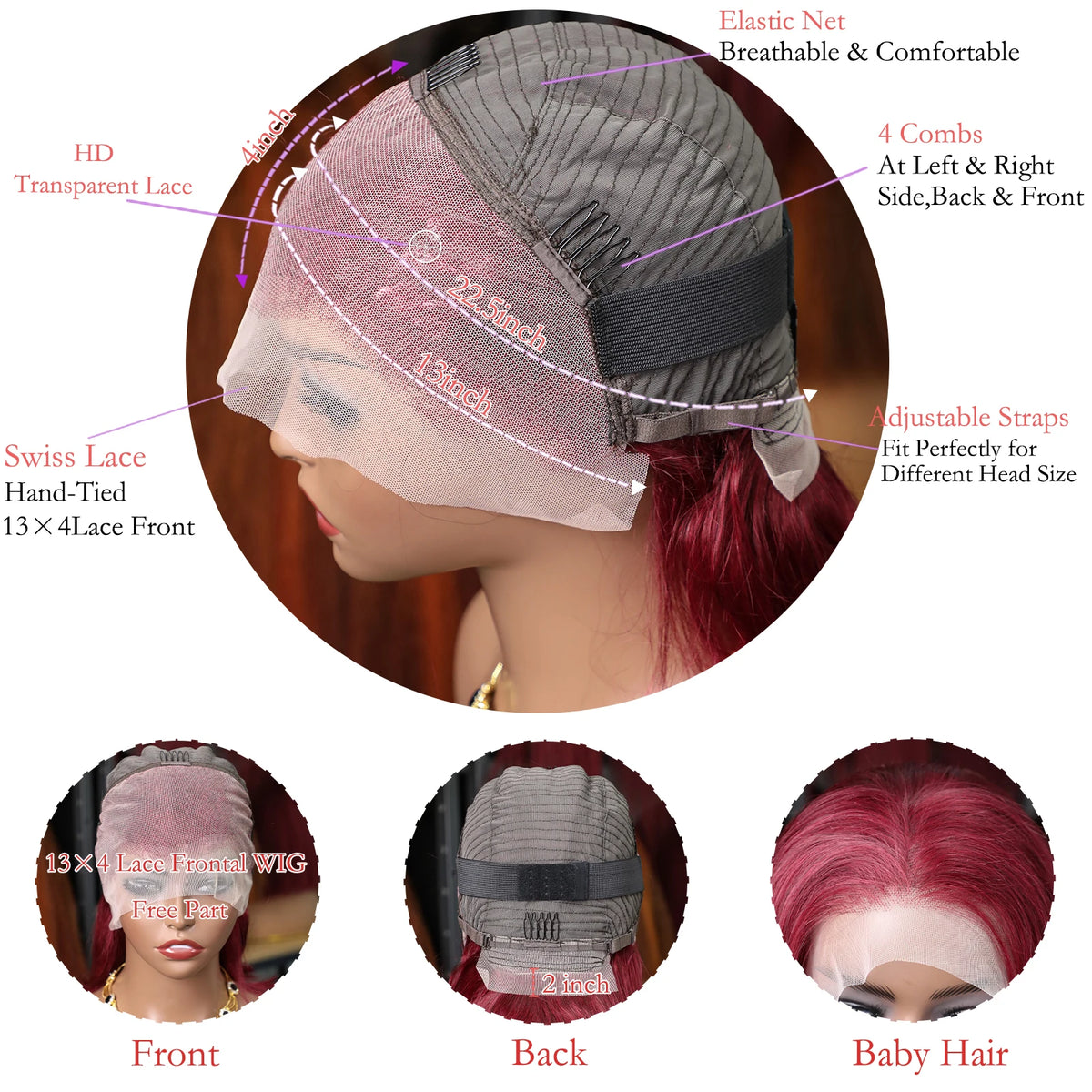 99J Burgundy Short Bob Wig