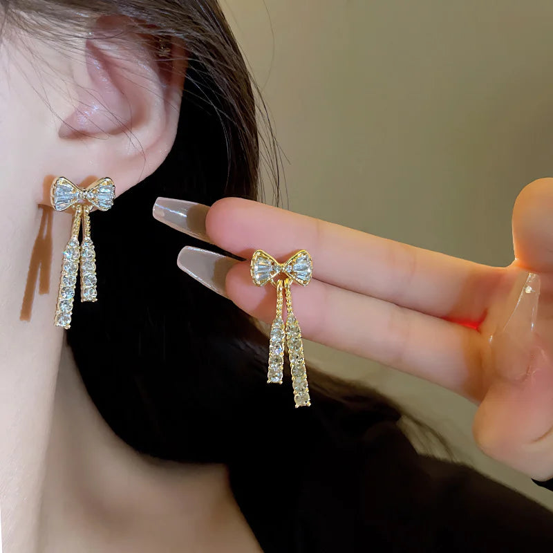 Gold Color Shiny Bow Stud