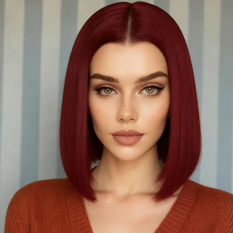 Women's burgundy 12 inch straight hair wig