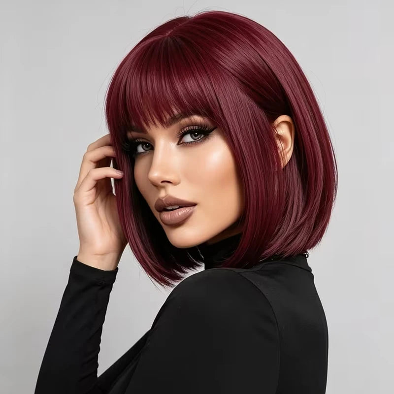 Burgundy 12-inch bob wig