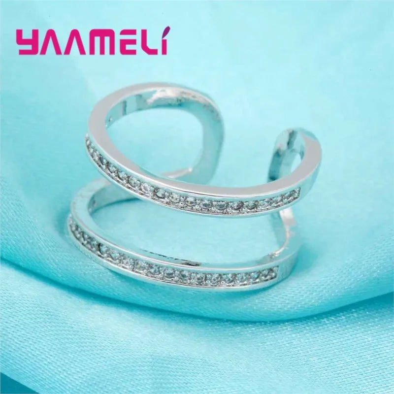 Woman Jewelry Fashion Simple Open Design Ring Cheap 925 Sterling Silver Cubic Zirconia Wedding Rings for Women