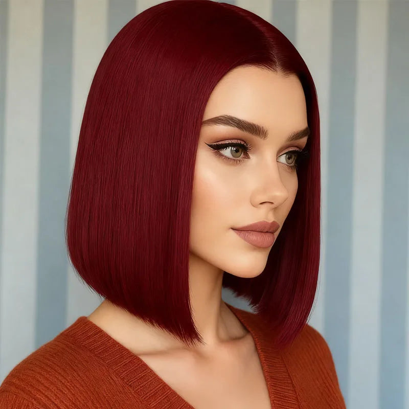 Women's burgundy 12 inch straight hair wig