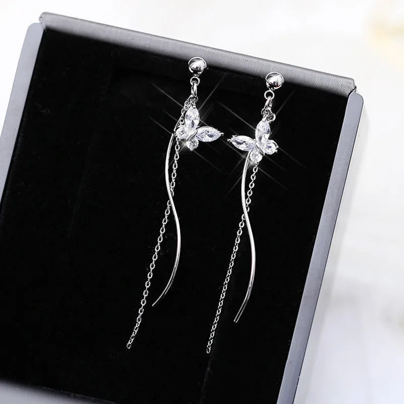 Shiny Crystal Zircon Long Stud Earrings