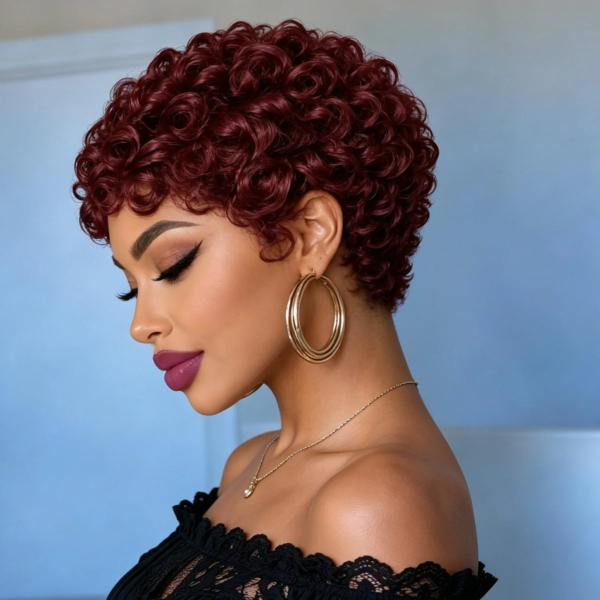 6 Inch Burgundy Short Loose Curly