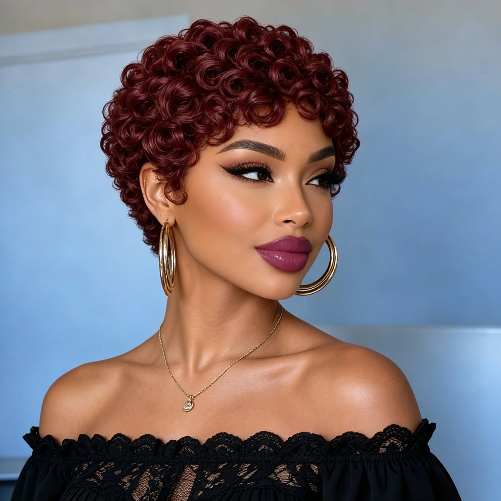 6 Inch Burgundy Short Loose Curly