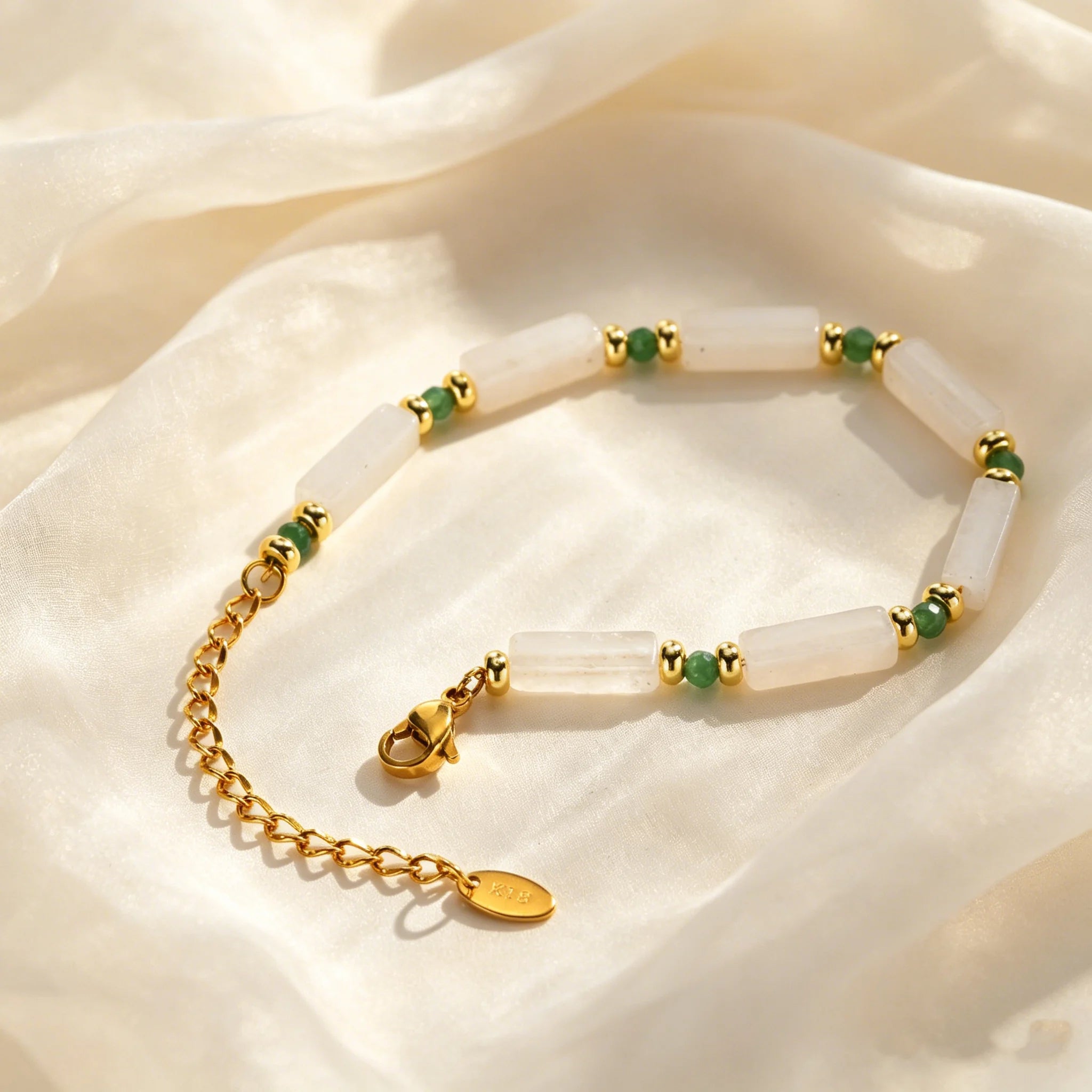 Delicate White Jade Bracelet for Women, Fashion Green Natural Stone Boho Bracelets, Stainless Steel Unique Jewelry Gift