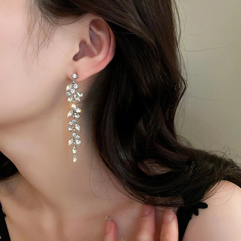 Shiny Crystal Zircon Long Stud Earrings