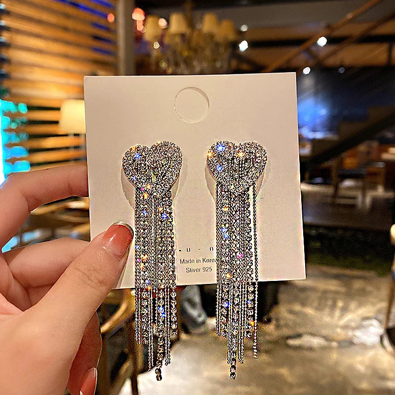 Shiny Crystal Zircon Long Stud Earrings