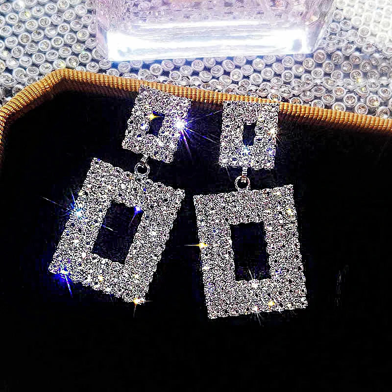 Shiny Crystal Zircon Long Stud Earrings