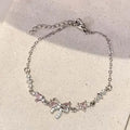 Women's Gold Plated Bracelet Flower Bow Pink Shiny Zirconia Crystal 1Pcs Sweet Jewelry for Anniversary Gift for Her