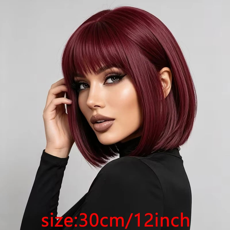 Burgundy 12-inch bob wig