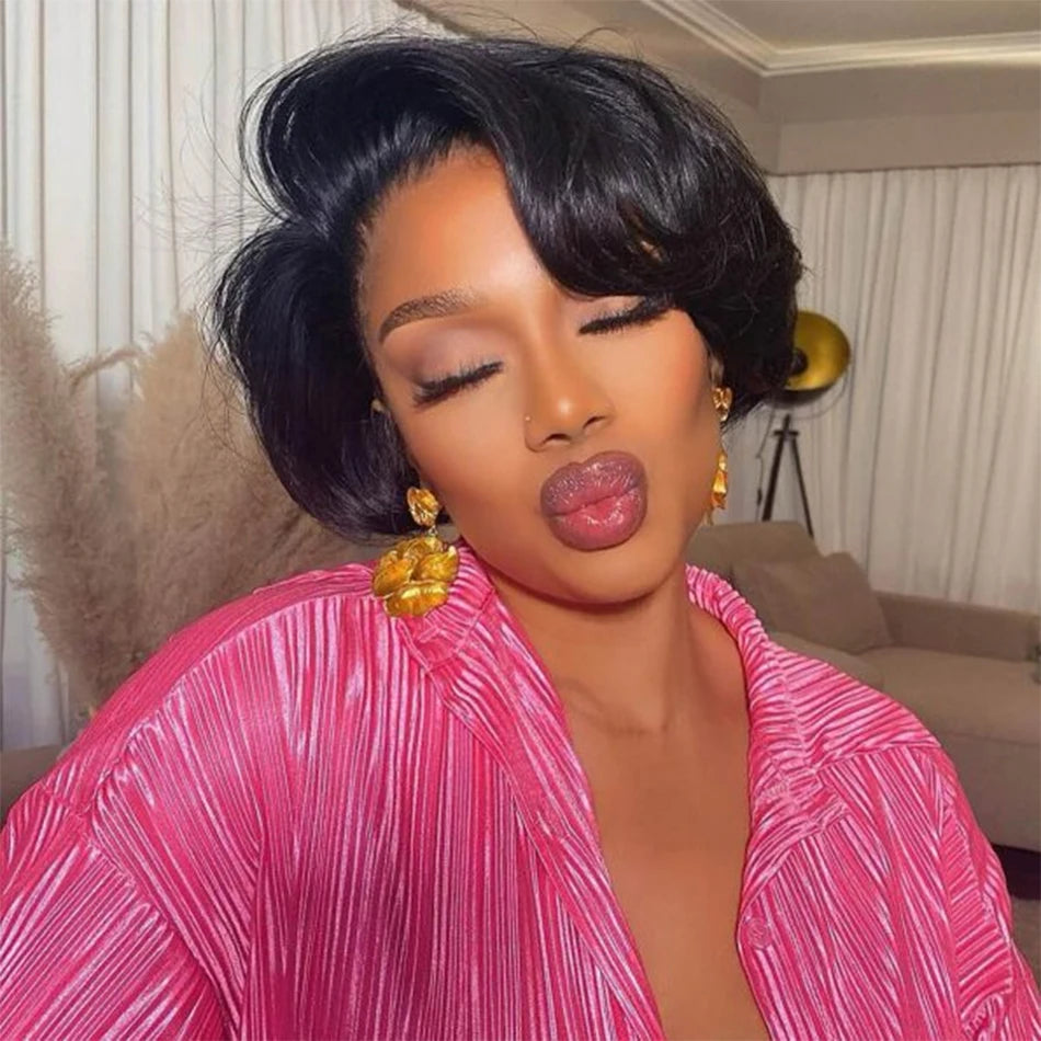 Side Part Pixie Cut Human Hair Wigs