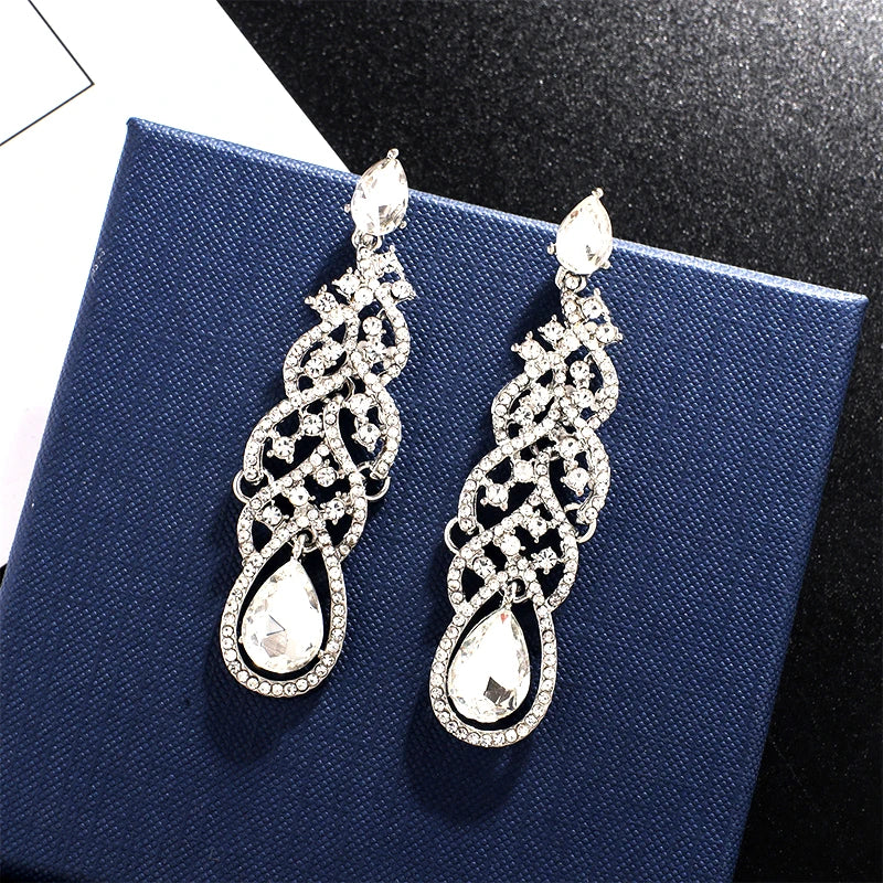 Shiny Crystal Zircon Long Stud Earrings