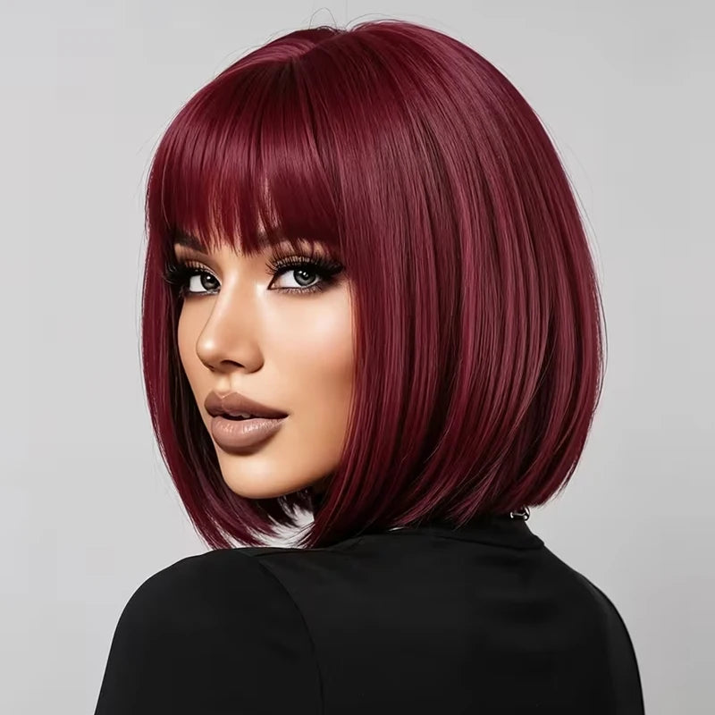 Burgundy 12-inch bob wig