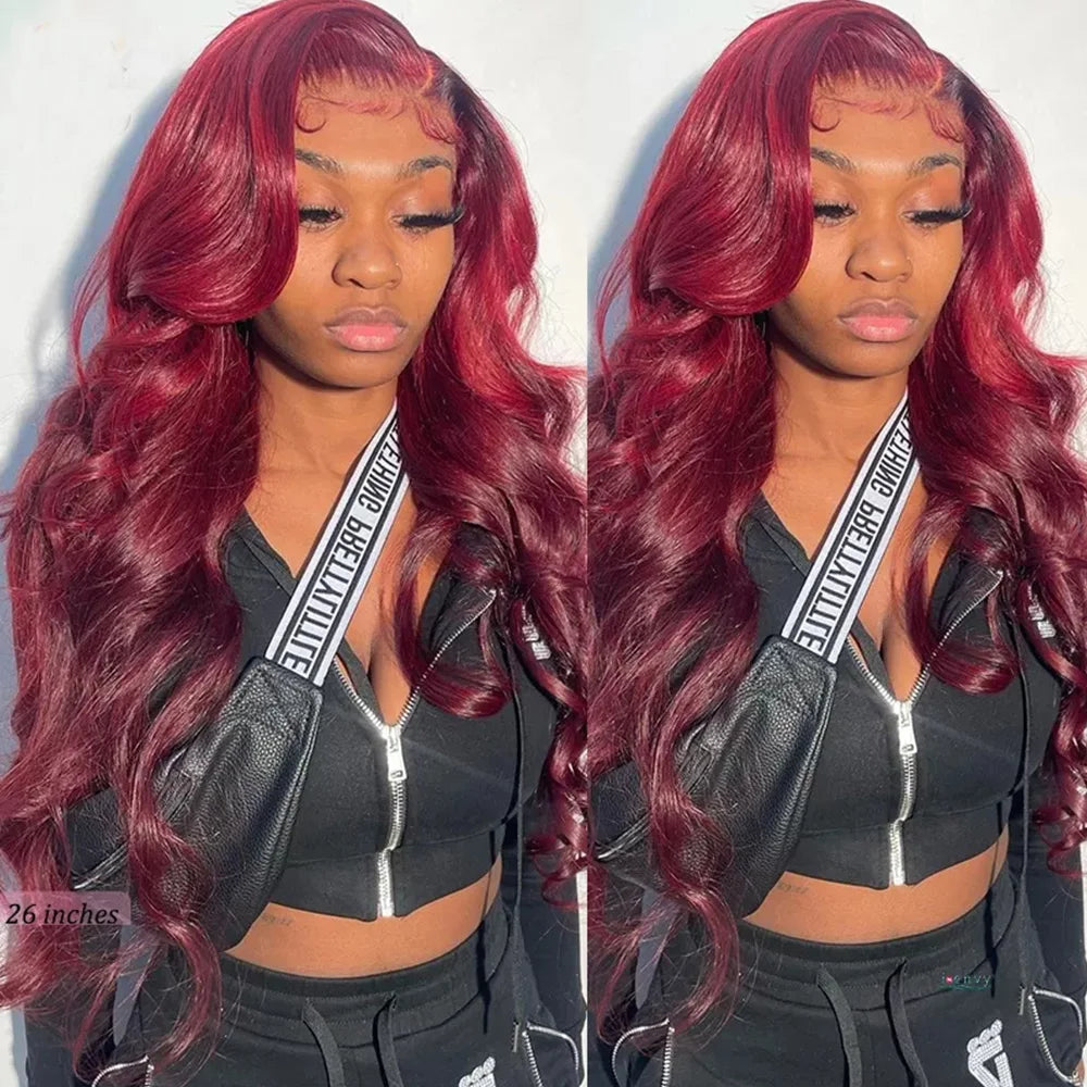 Burgundy 99J 13x6 HD Transparent Lace Front