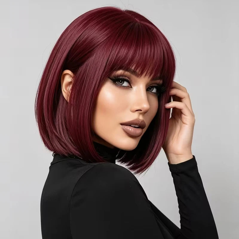 Burgundy 12-inch bob wig
