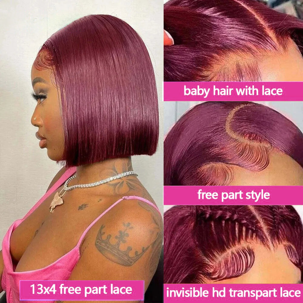 99J Burgundy Bob Wig 13x4 Lace Front Short Wigs