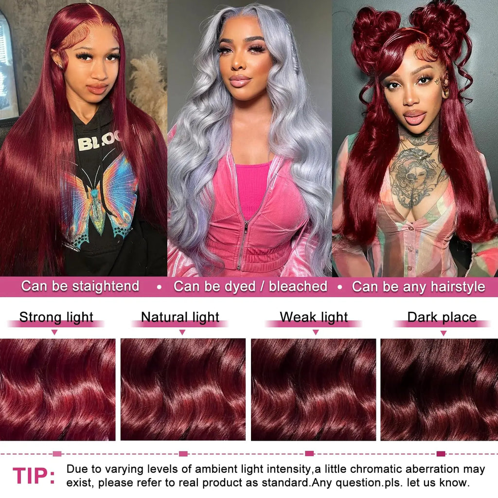 Burgundy 99J 13x6 HD Transparent Lace Front