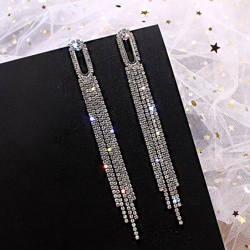 Shiny Crystal Zircon Long Stud Earrings