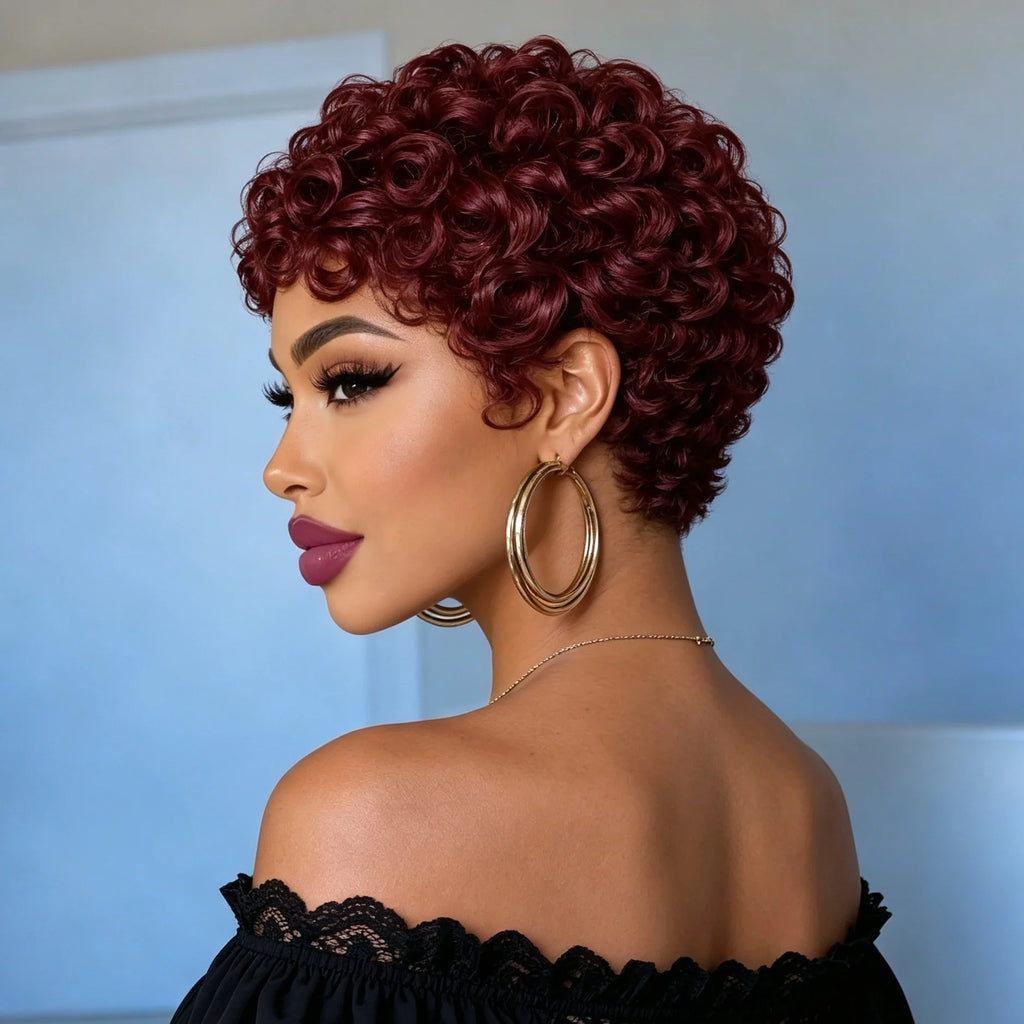 6 Inch Burgundy Short Loose Curly