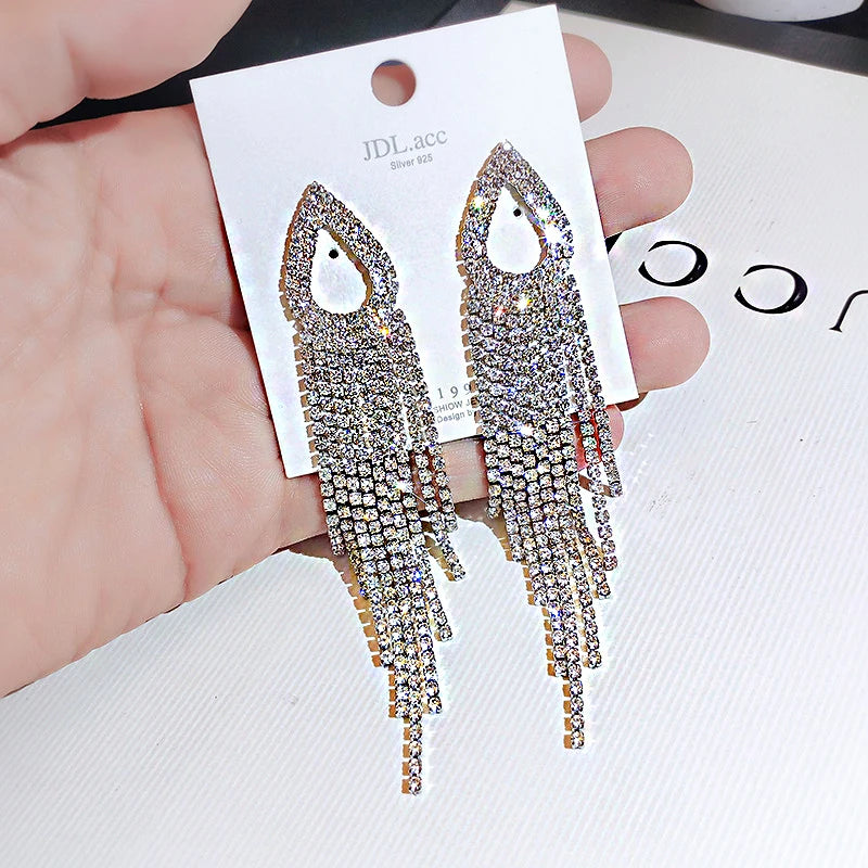 Shiny Crystal Zircon Long Stud Earrings