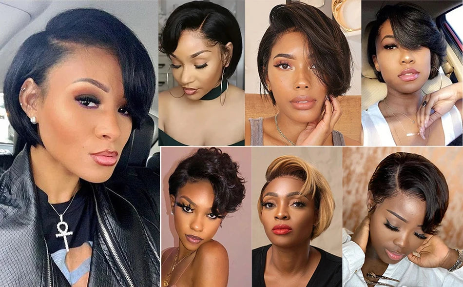 Side Part Pixie Cut Human Hair Wigs