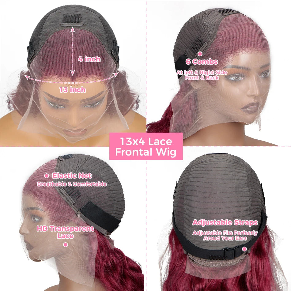 Burgundy 99J 13x6 HD Transparent Lace Front