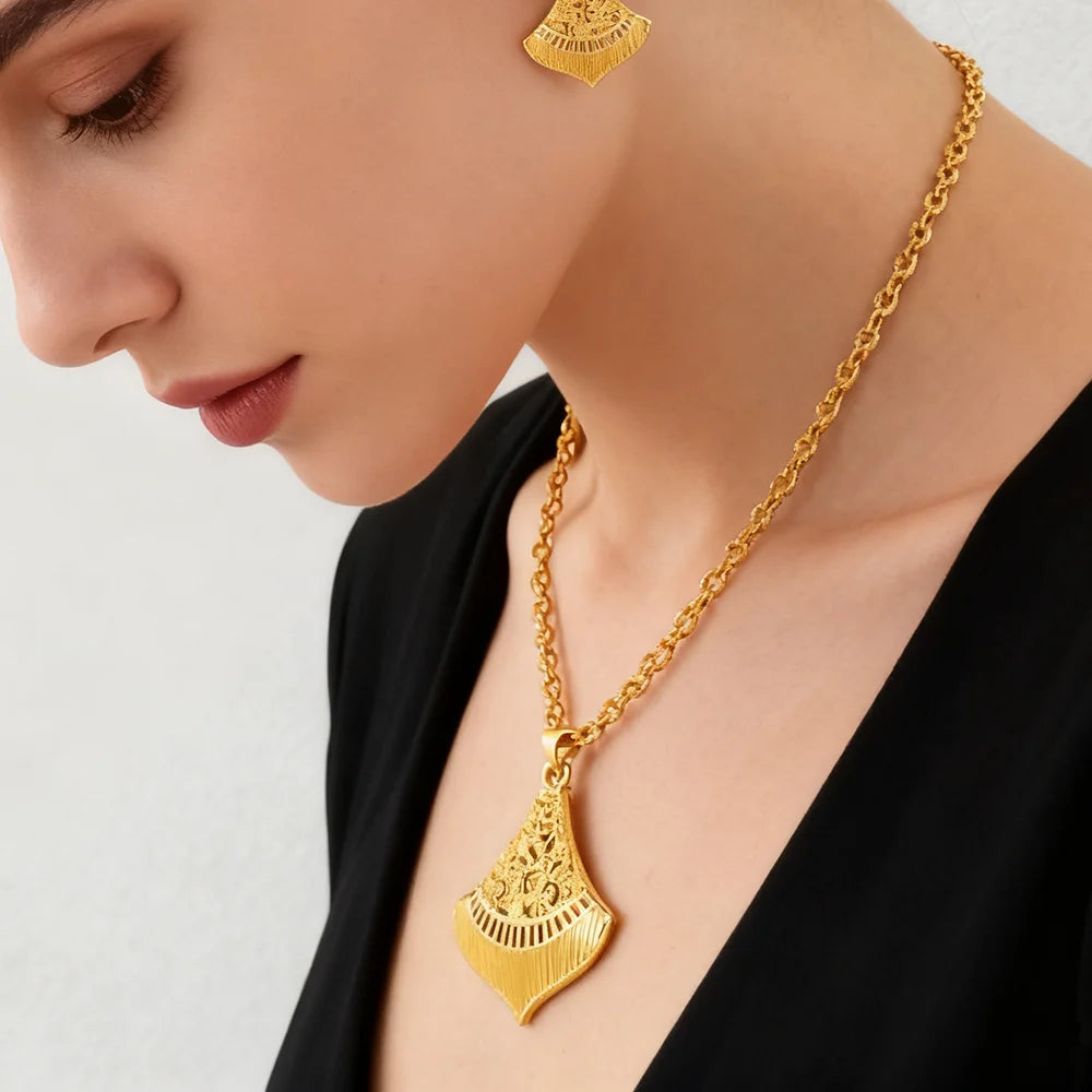 Ethiopian Jewelry Set for Women Gold Plated Necklace and Earrings Set for Women High Quality Sets for Women Weddings Mother Set